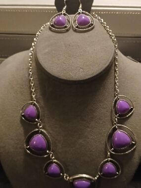 Purple Teardrop Statement Necklace and Earring Set